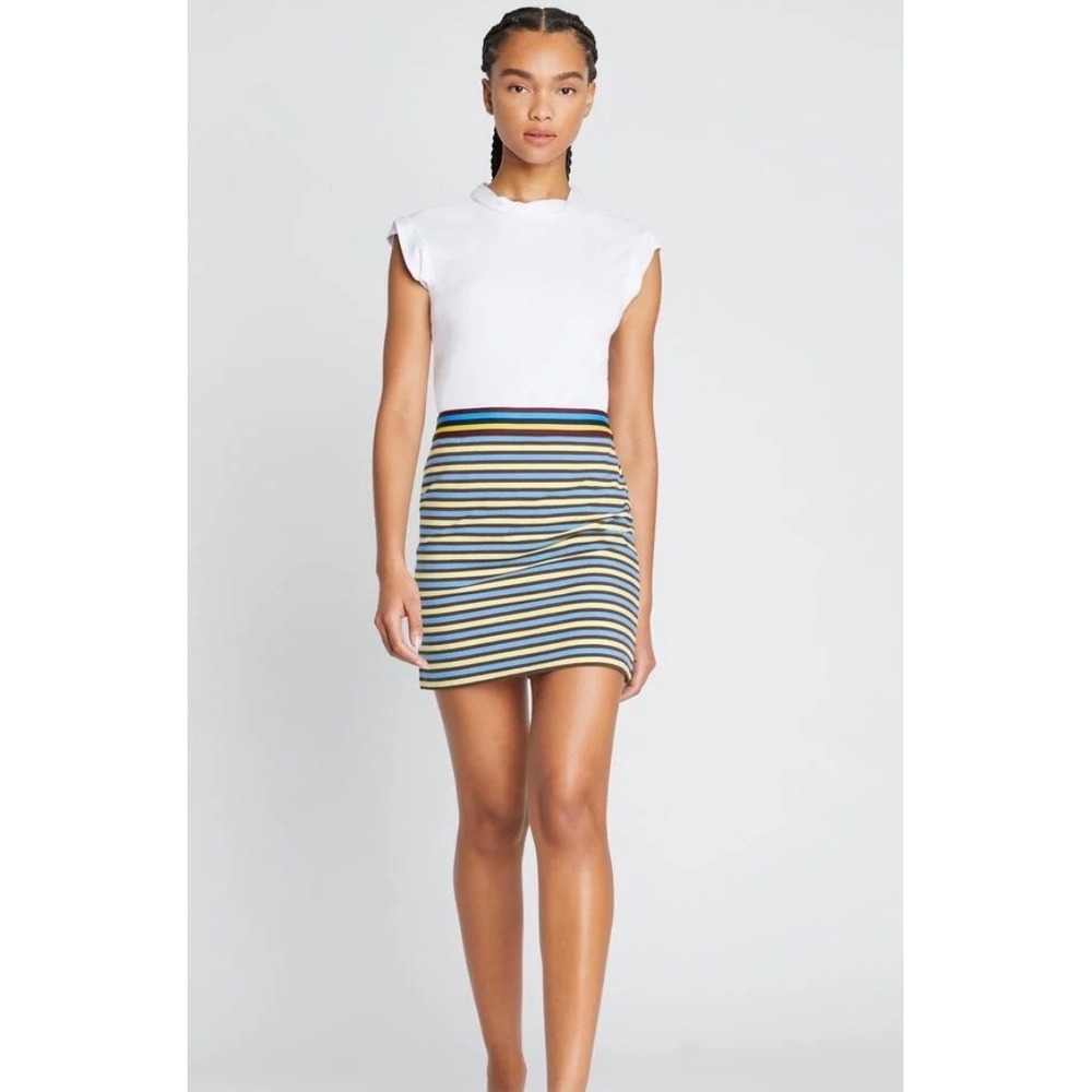 Tory Burch Horizon Striped Knit Mini Skirt Blue Yellow Brown Size S